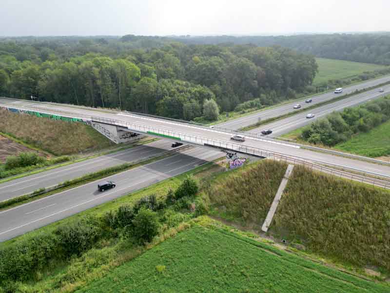 Fertiggestellte Expressbrücke über der Autobahn